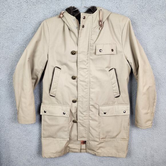 Vintage Sears Sportswear Mens Store Fur Flannel Lined Tan Jacket Trench 40 Reg - Picture 1 of 11